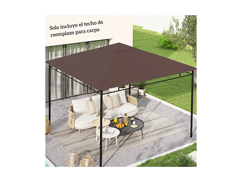 Toile de rechange pour pavillon tonnelle tente 3 x 3 m polyester haute densité 180 g/m² revêtement PA anti-UV chocolat