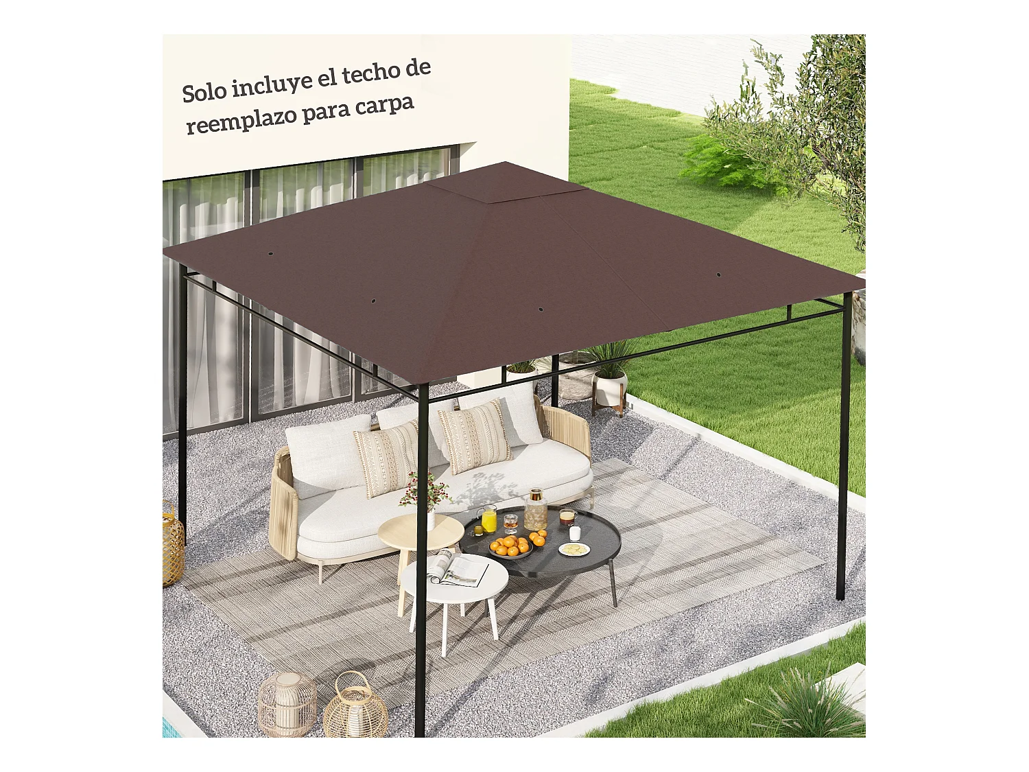 Toile de rechange pour pavillon tonnelle tente 3 x 3 m polyester haute densité 180 g/m² revêtement PA anti-UV chocolat