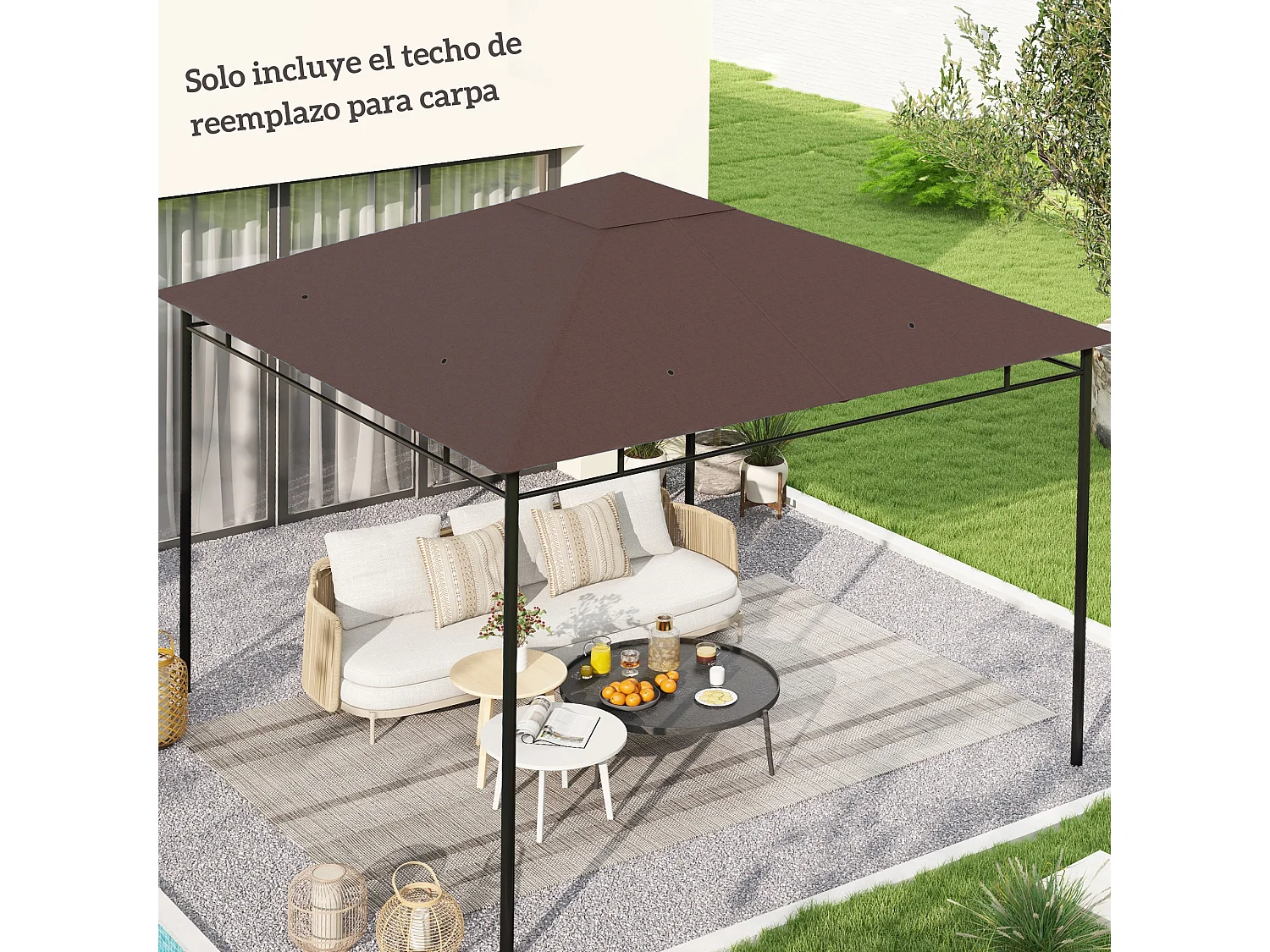 Toile de rechange pour pavillon tonnelle tente 3 x 3 m polyester haute densité 180 g/m² revêtement PA anti-UV chocolat