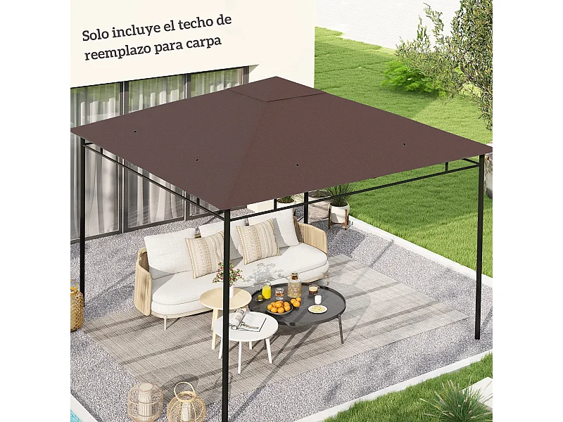 Toile de rechange pour pavillon tonnelle tente 3 x 3 m polyester haute densité 180 g/m² revêtement PA anti-UV chocolat