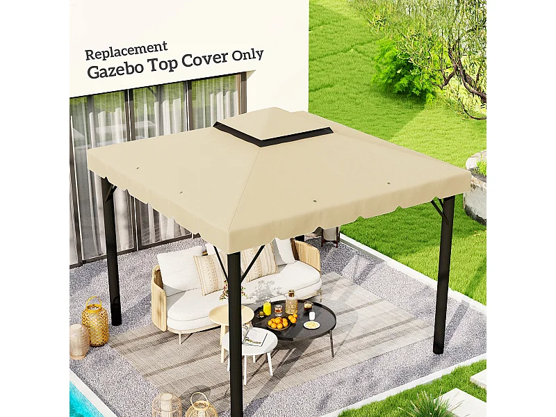 Toile de rechange pour pavillon tonnelle tente 2,96L x 2,96l m polyester haute densité 170 g/m² beige