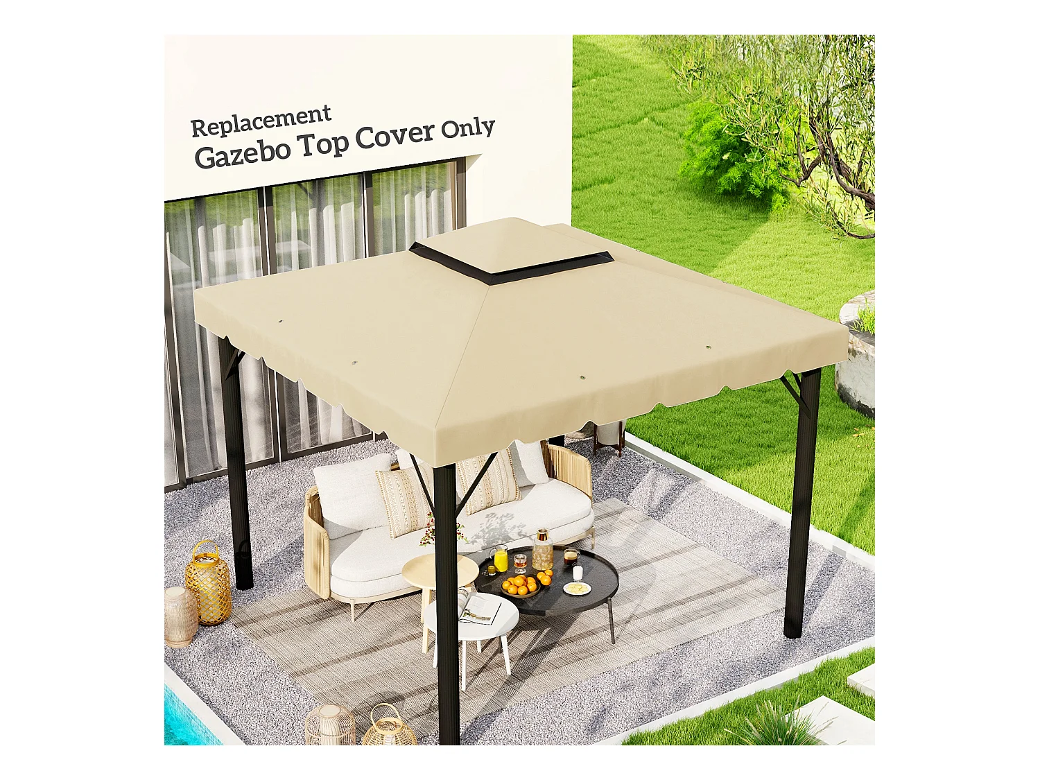 Toile de rechange pour pavillon tonnelle tente 2,96L x 2,96l m polyester haute densité 170 g/m² beige