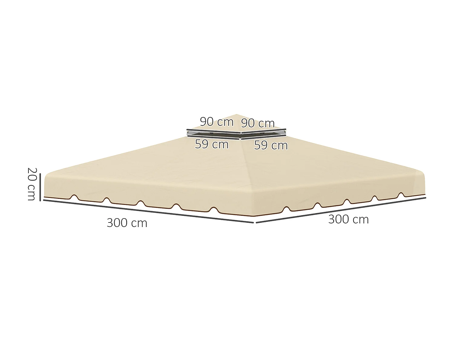 Toile de rechange pour pavillon tonnelle tente 2,96L x 2,96l m polyester haute densité 170 g/m² beige