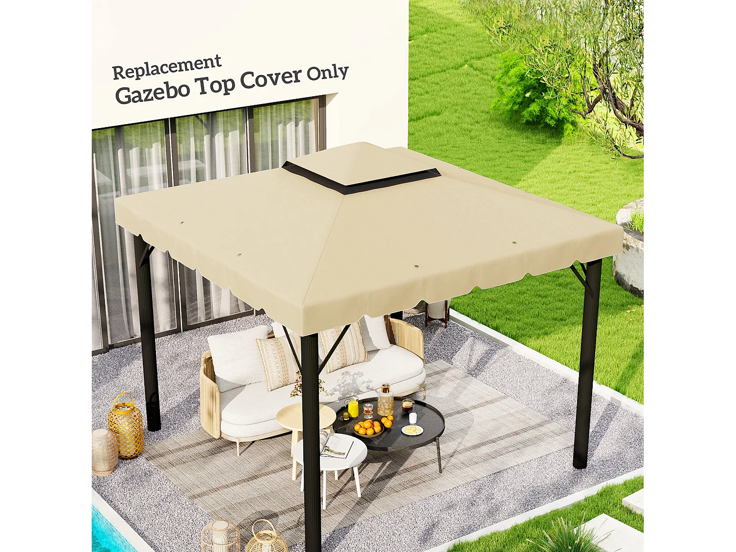 Toile de rechange pour pavillon tonnelle tente 2,96L x 2,96l m polyester haute densité 170 g/m² beige