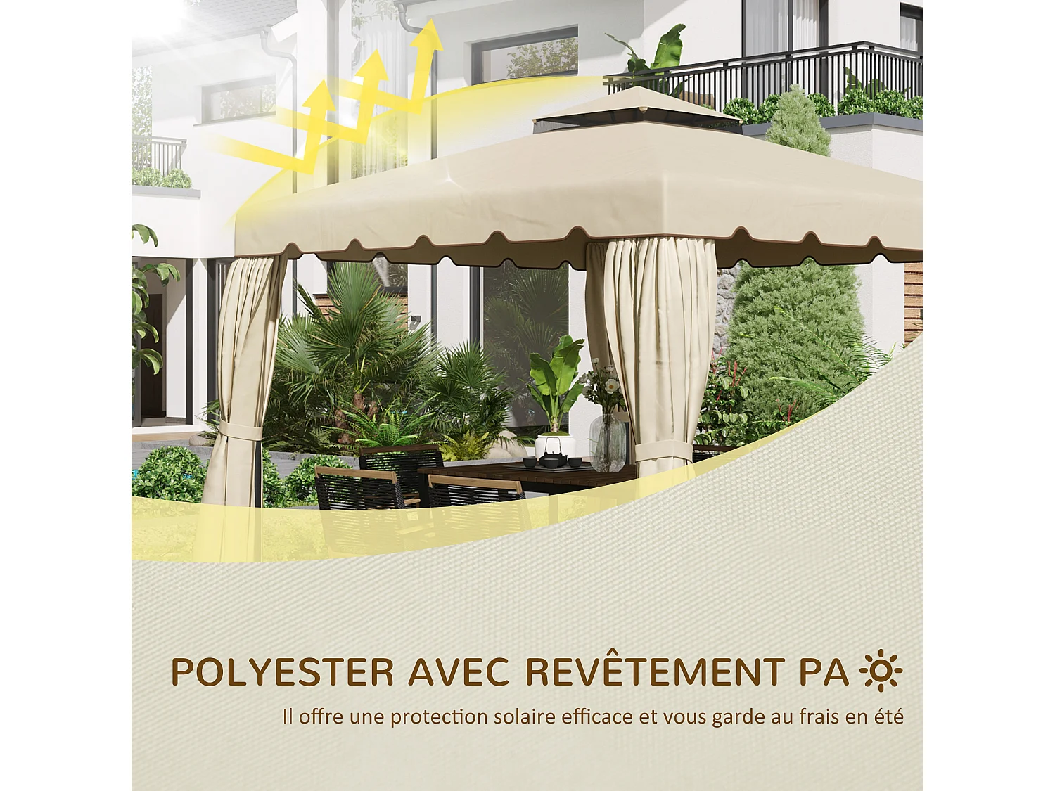 Toile de rechange pour pavillon tonnelle tente 2,96L x 2,96l m polyester haute densité 170 g/m² beige