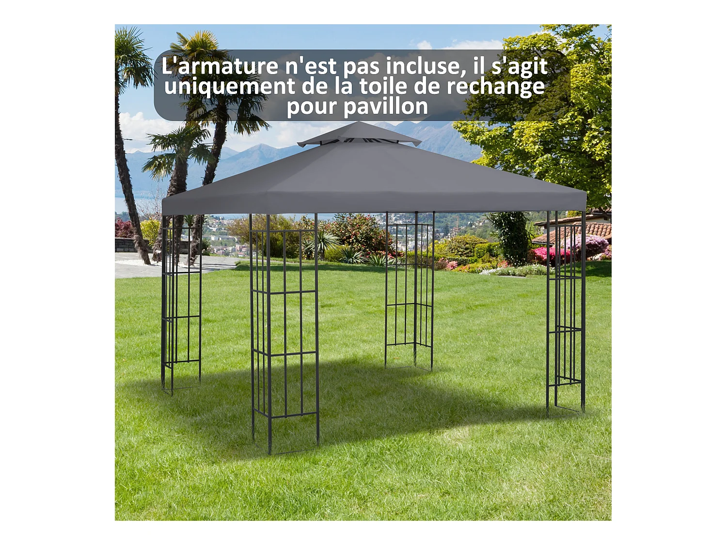 Toile de rechange pour pavillon tonnelle tente 3 x 3 m polyester haute densité 180 g/m² gris