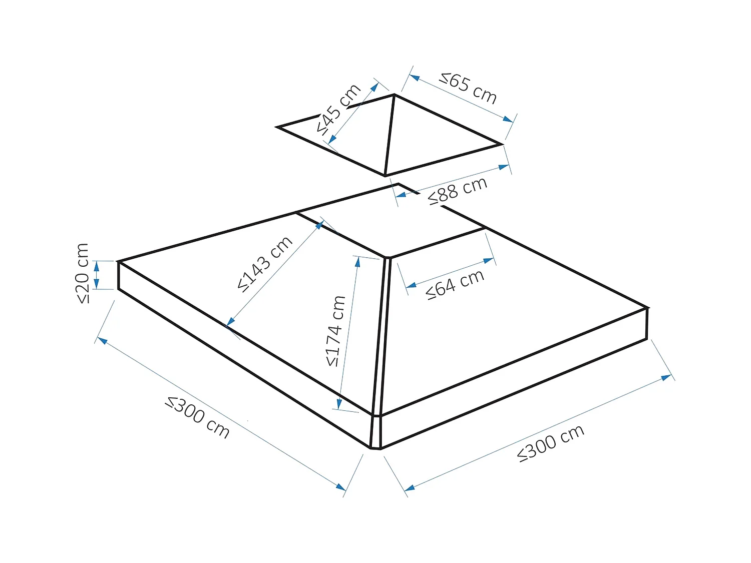 Toile de rechange pour pavillon tonnelle tente 3 x 3 m polyester haute densité 180 g/m² gris