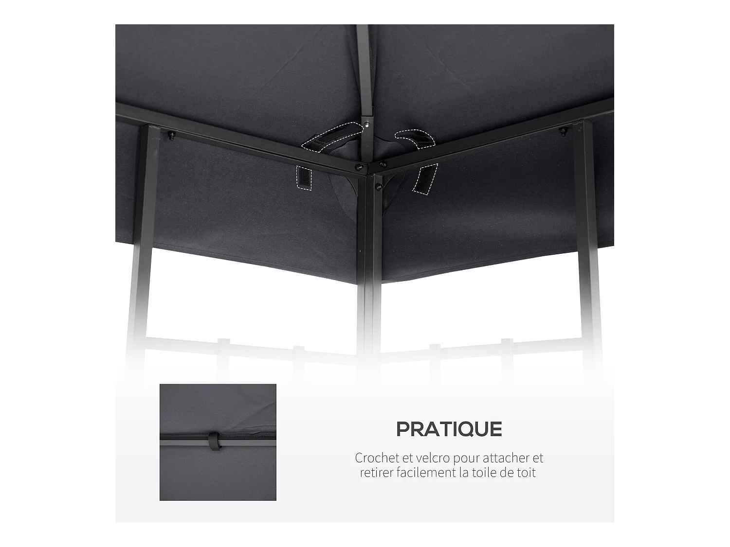 Toile de rechange pour pavillon tonnelle tente 3 x 3 m polyester haute densité 180 g/m² gris