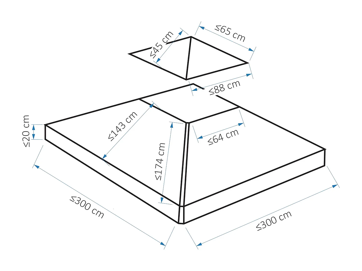 Toile de rechange pour pavillon tonnelle tente 3 x 3 m polyester haute densité 180 g/m² gris