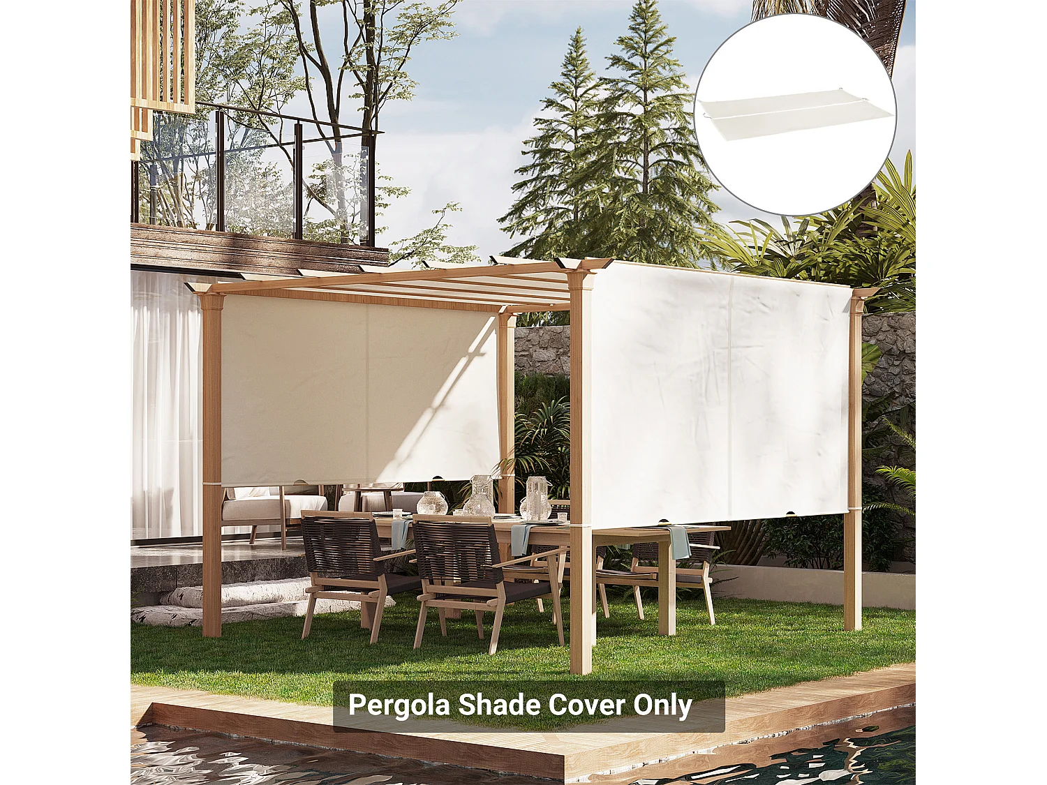 Toile de rechange pour pergola 3 x 3 m polyester haute densité 180 g/m² beige
