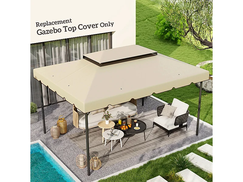 Toile de rechange pour pavillon tonnelle tente 3,90L x 2,90l m polyester haute densité 170 g/m² beige