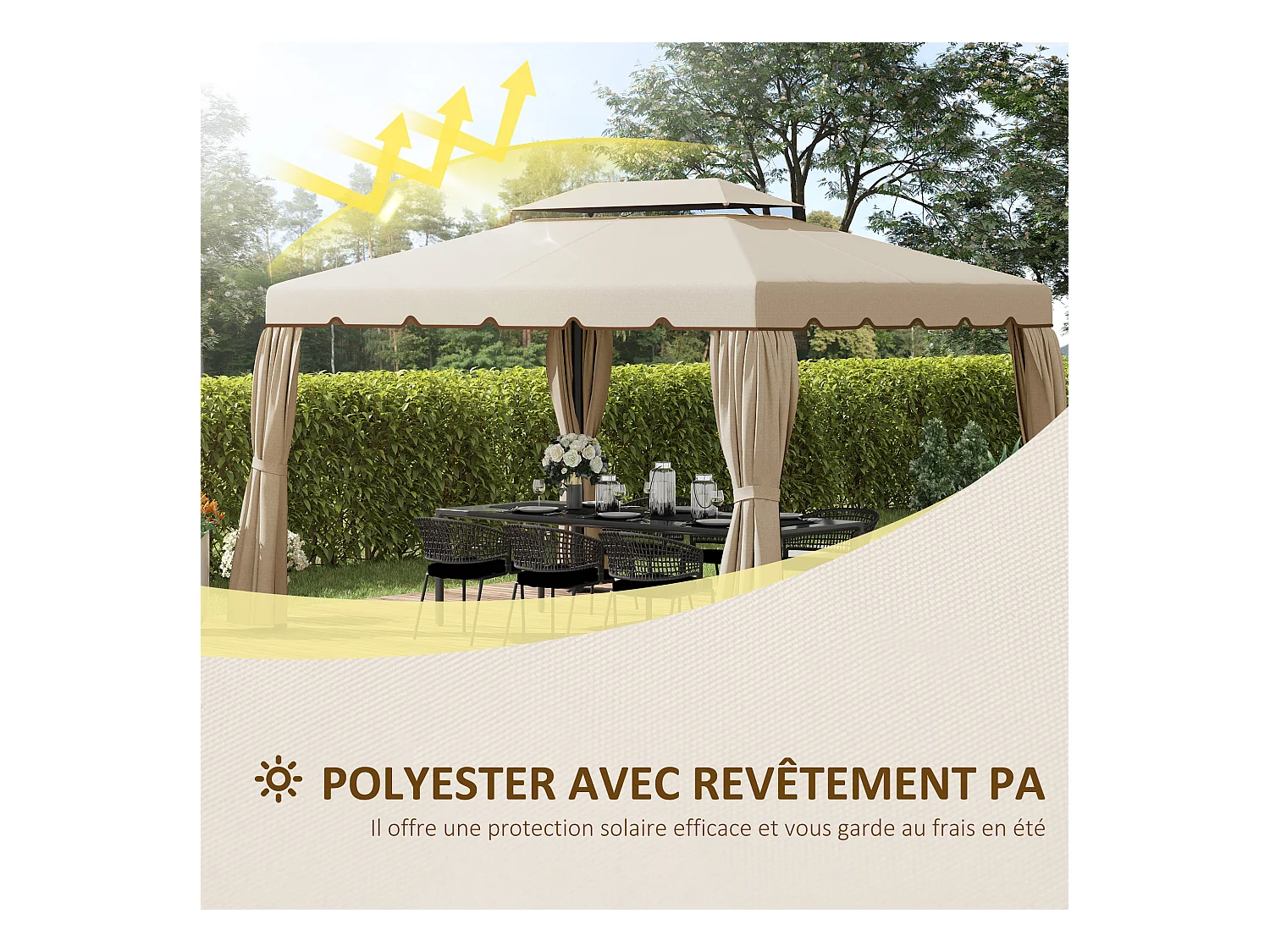 Toile de rechange pour pavillon tonnelle tente 3,90L x 2,90l m polyester haute densité 170 g/m² beige