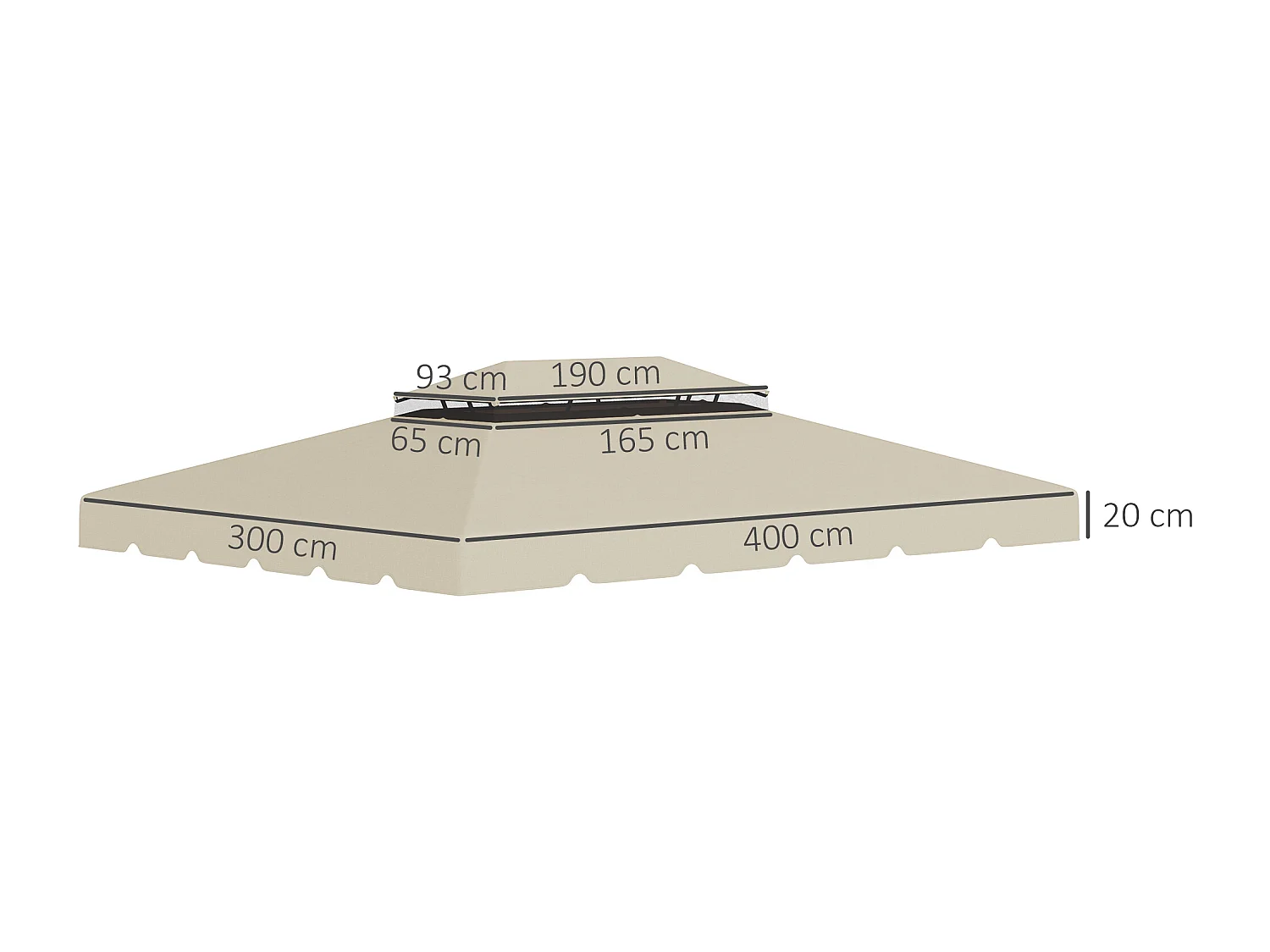 Toile de rechange pour pavillon tonnelle tente 3,90L x 2,90l m polyester haute densité 170 g/m² beige
