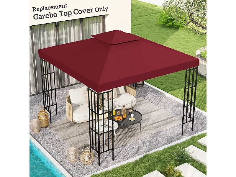 Toile de rechange pour pavillon tonnelle tente 3 x 3 m polyester haute densité 180 g/m² bordeaux