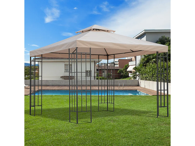 Toile de rechange pour pavillon tonnelle tente 3 x 3 m polyester haute densité 180 g/m² beige