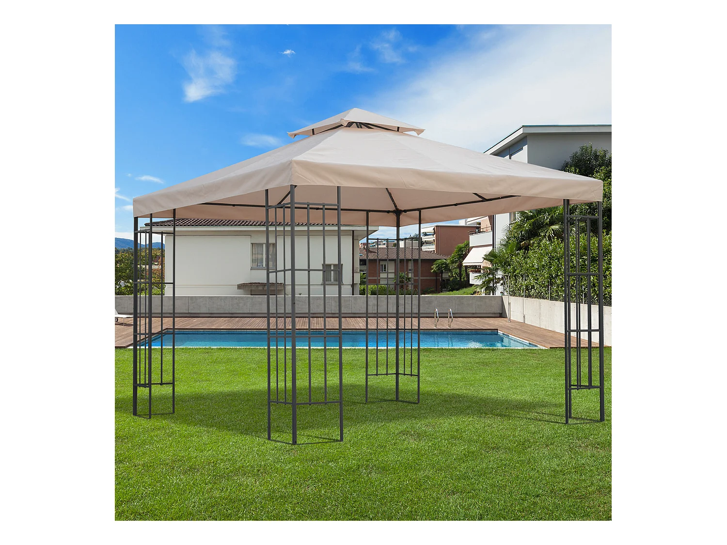 Toile de rechange pour pavillon tonnelle tente 3 x 3 m polyester haute densité 180 g/m² beige