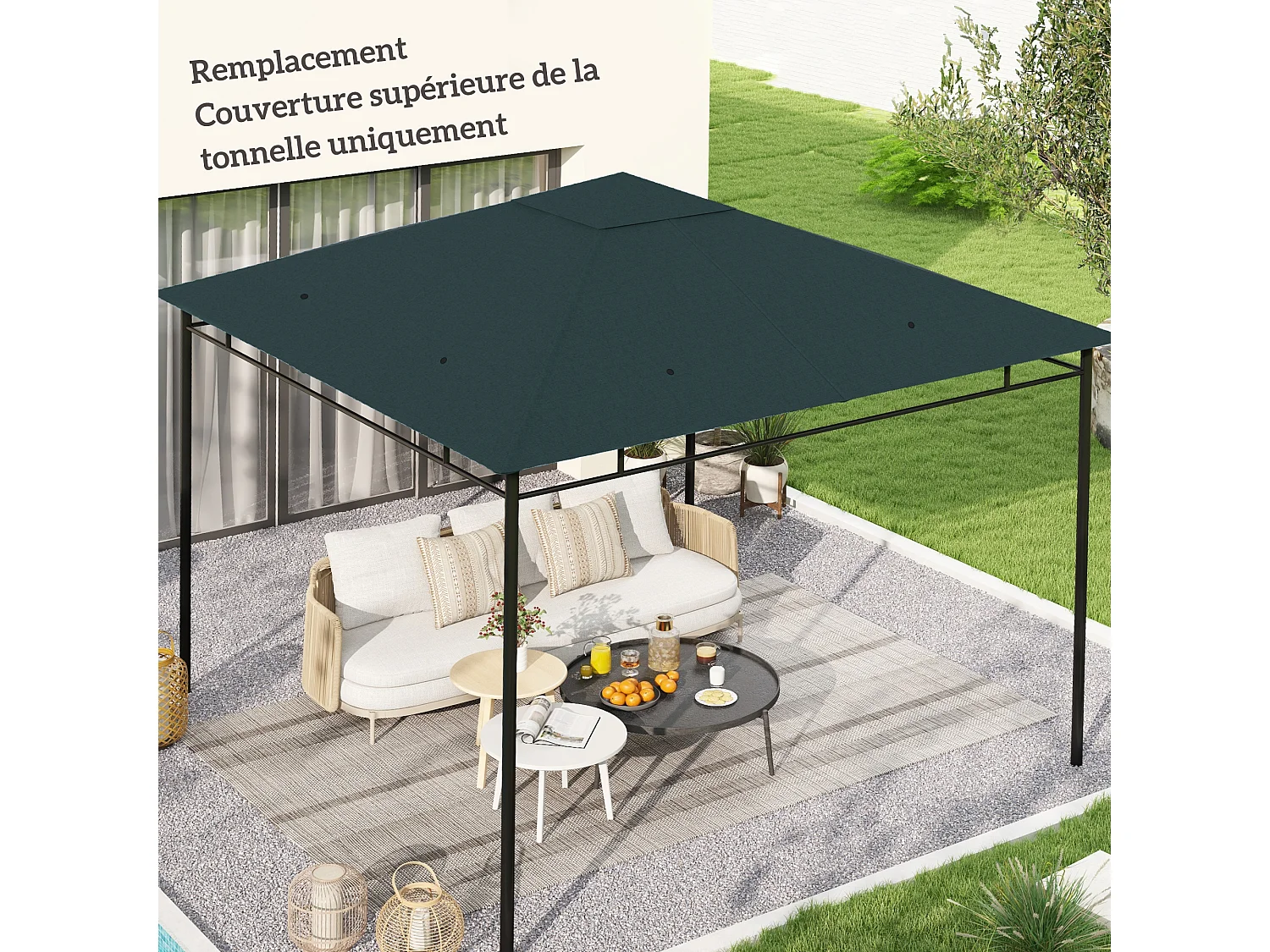 Toile de rechange pour pavillon tonnelle tente 3 x 3 m polyester haute densité 180 g/m² revêtement PA anti-UV gris
