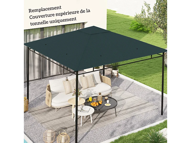Toile de rechange pour pavillon tonnelle tente 3 x 3 m polyester haute densité 180 g/m² revêtement PA anti-UV gris