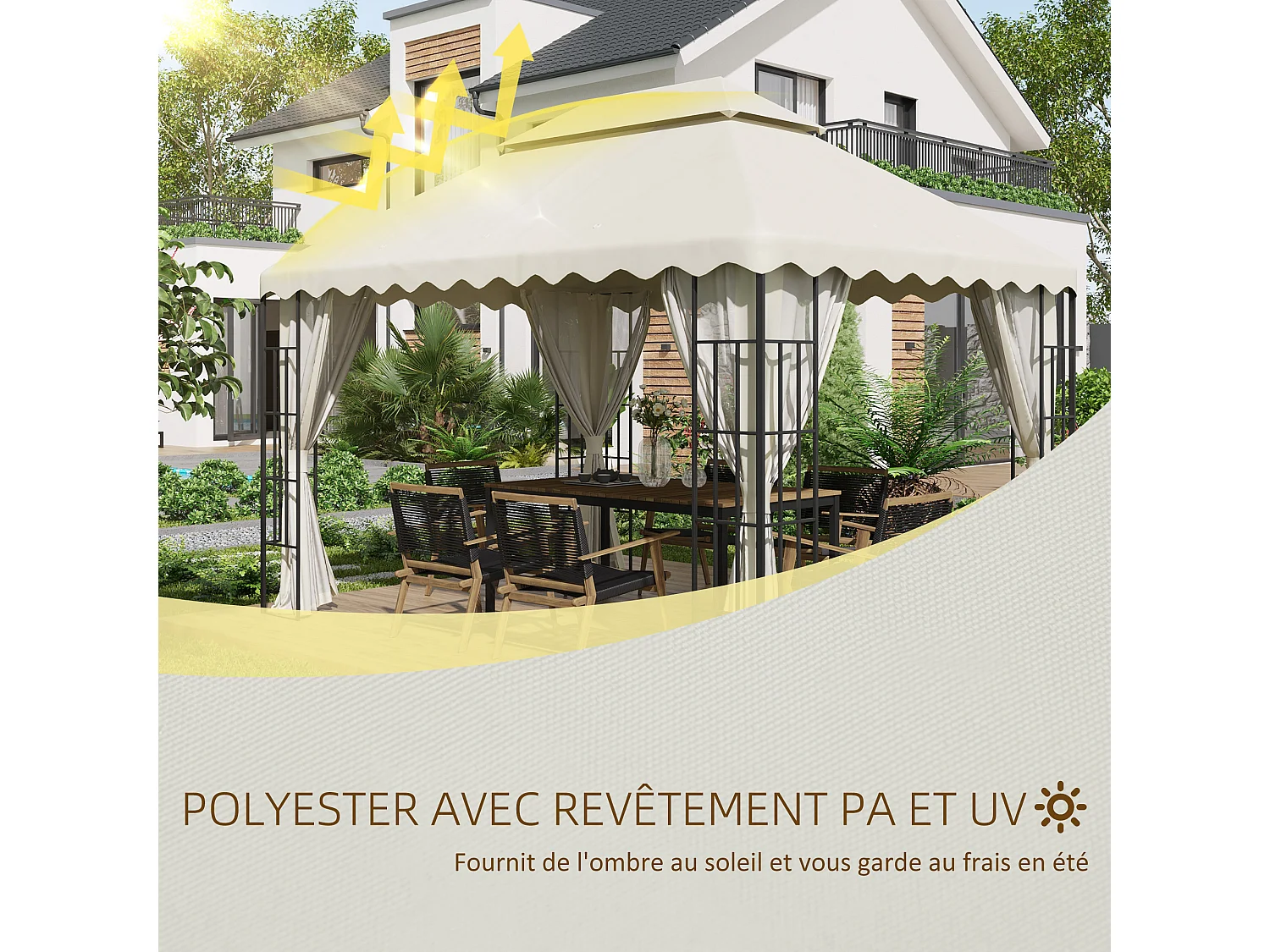 Toile de rechange pour barnum tonnelle 4 x 3 m tissu polyester haute densité 180 g/m² anti-UV crème