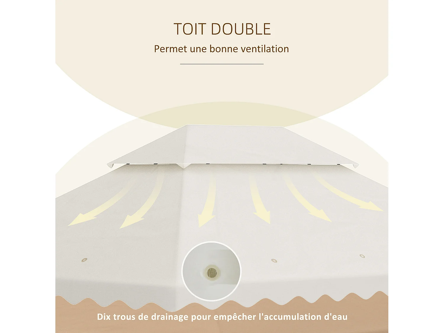 Toile de rechange pour barnum tonnelle 4 x 3 m tissu polyester haute densité 180 g/m² anti-UV crème