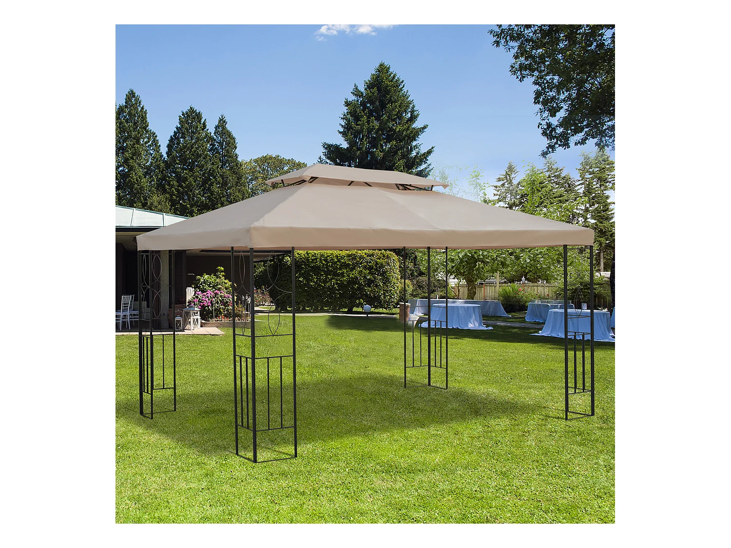 Toile de rechange pour pavillon tonnelle tente 3 x 4 m polyester haute densité 180 g/m² beige