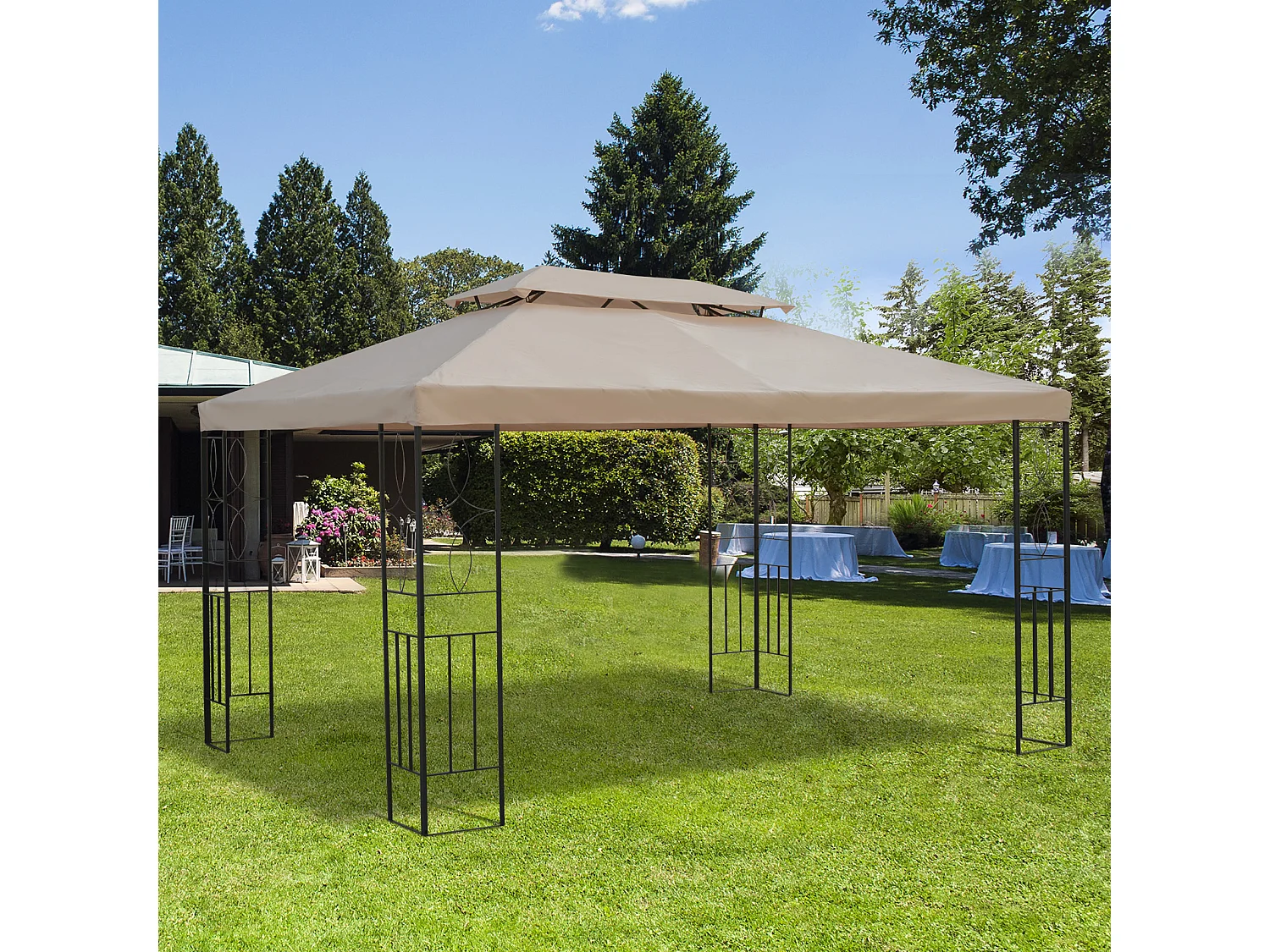 Toile de rechange pour pavillon tonnelle tente 3 x 4 m polyester haute densité 180 g/m² beige