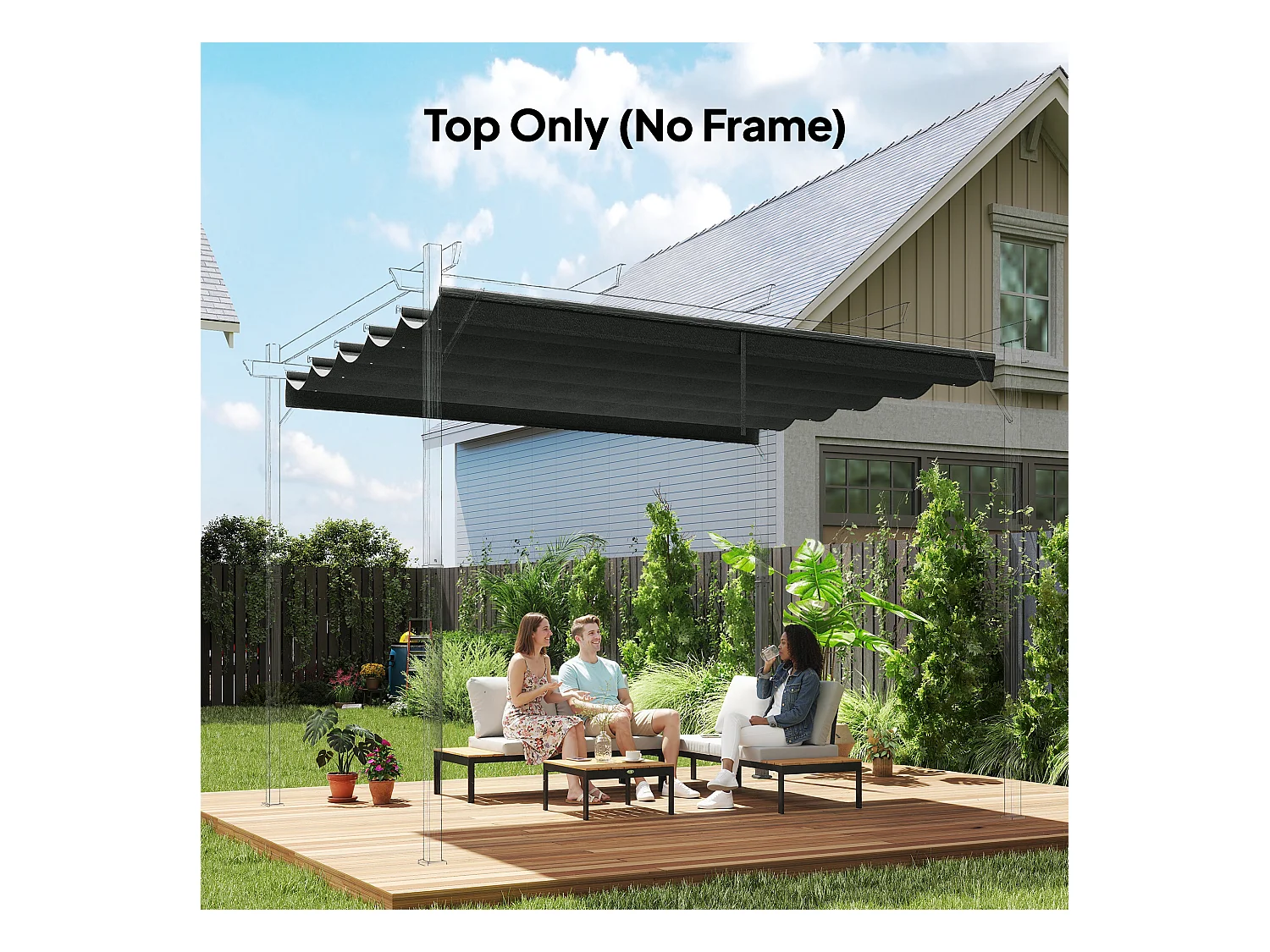 Toile de rechange pour pergola rétractable 3 x 3 m polyester haute densité 180 g/m² imperméabilisé gris