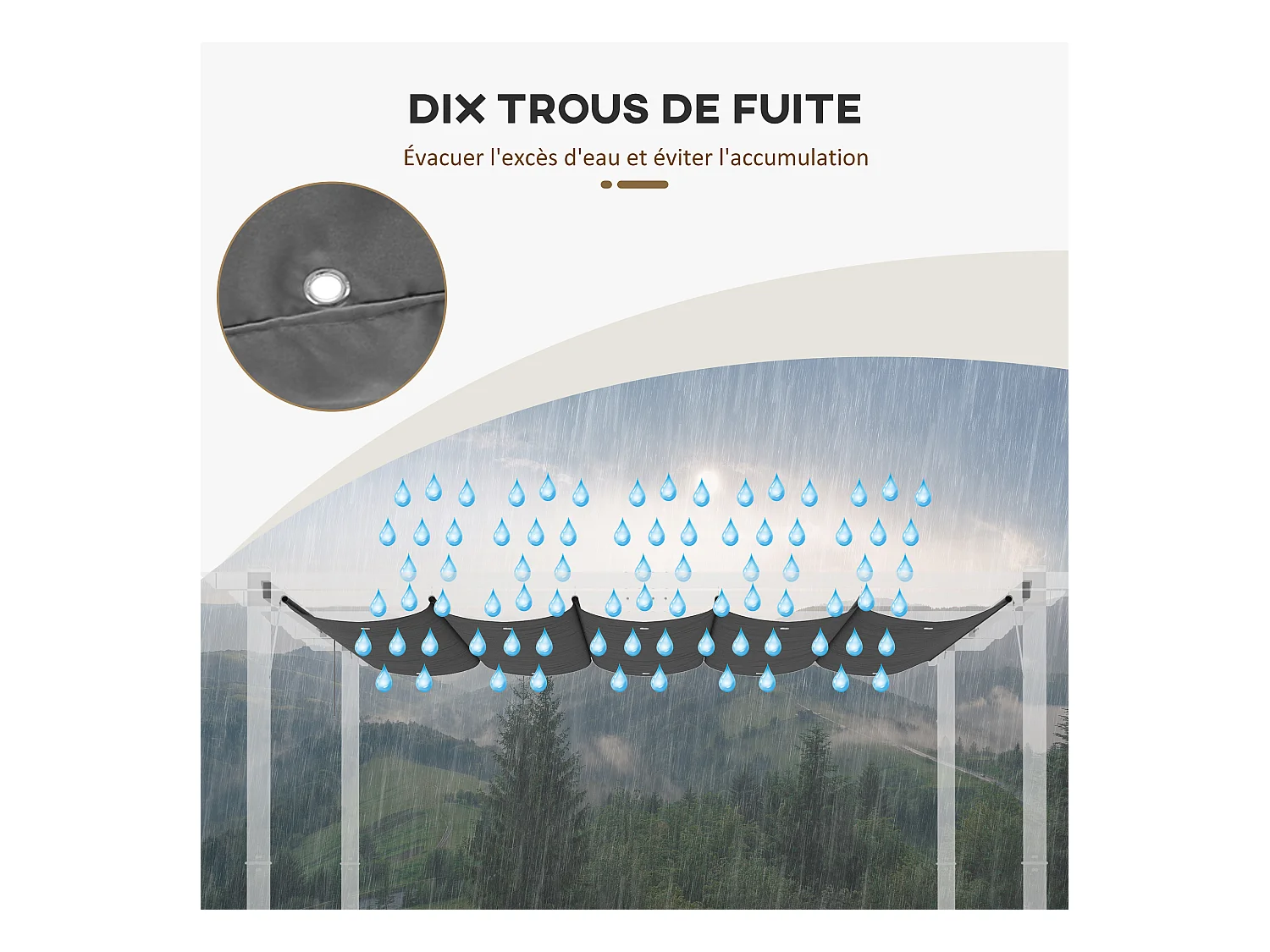 Toile de rechange pour pergola rétractable 3 x 3 m polyester haute densité 180 g/m² imperméabilisé gris