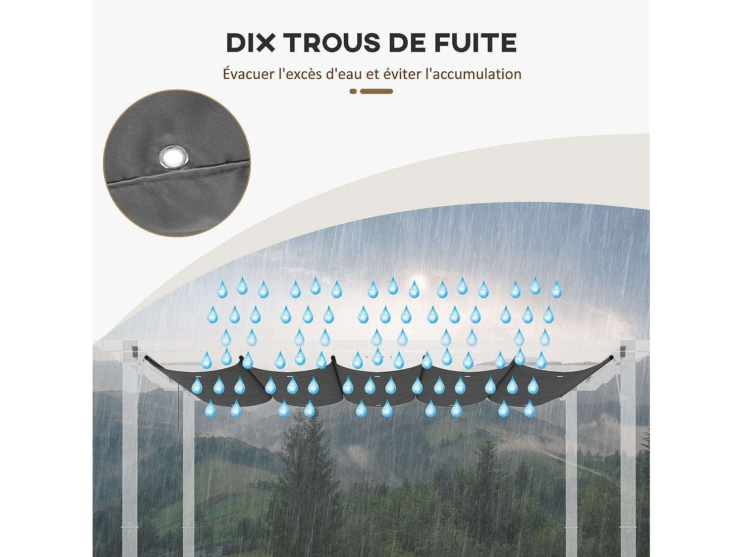 Toile de rechange pour pergola rétractable 3 x 3 m polyester haute densité 180 g/m² imperméabilisé gris