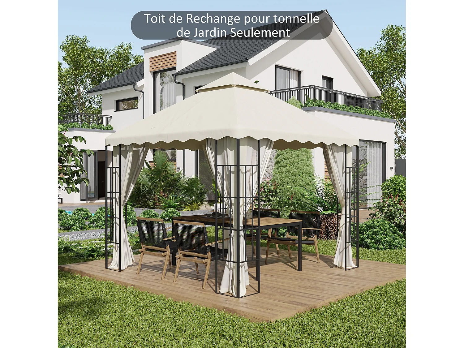 Toile de rechange pour barnum tonnelle 3 x 3 m tissu polyester haute densité 180 g/m² anti-UV crème