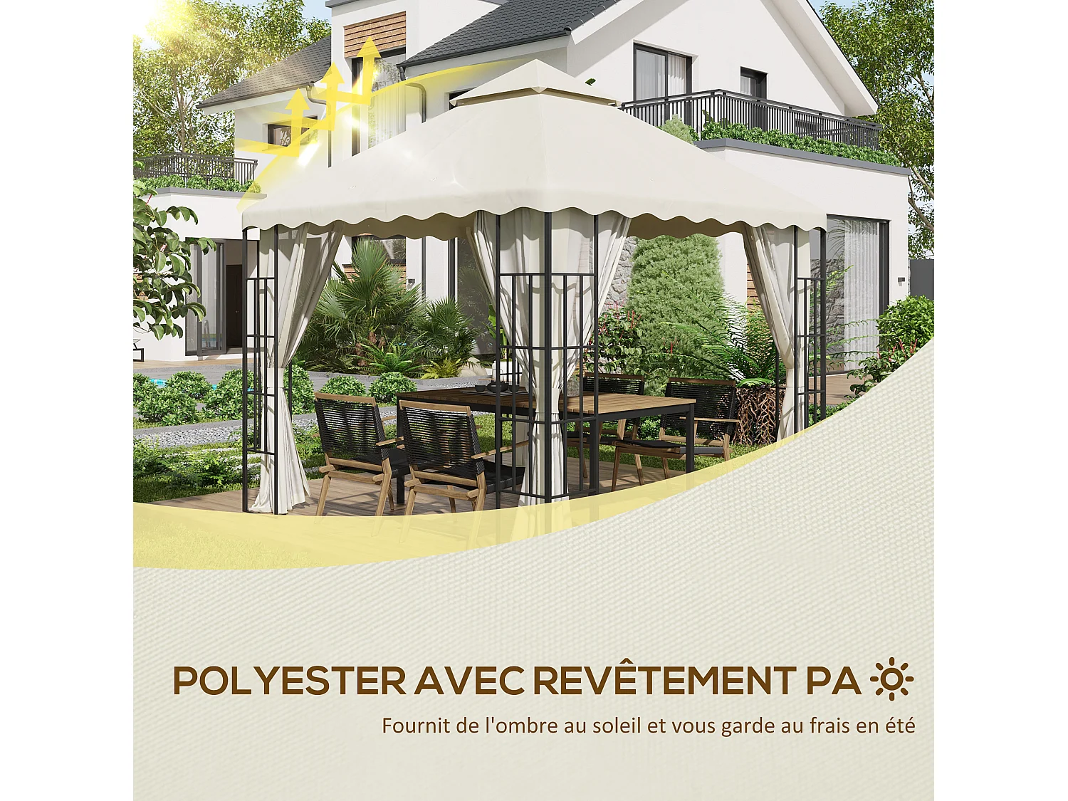 Toile de rechange pour barnum tonnelle 3 x 3 m tissu polyester haute densité 180 g/m² anti-UV crème