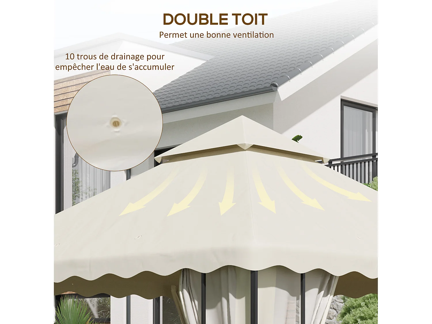 Toile de rechange pour barnum tonnelle 3 x 3 m tissu polyester haute densité 180 g/m² anti-UV crème