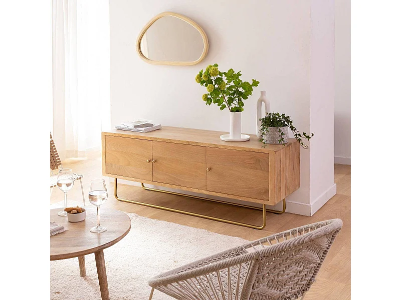 Mueble de TV de madera de mango y metal Zack con almacenamiento