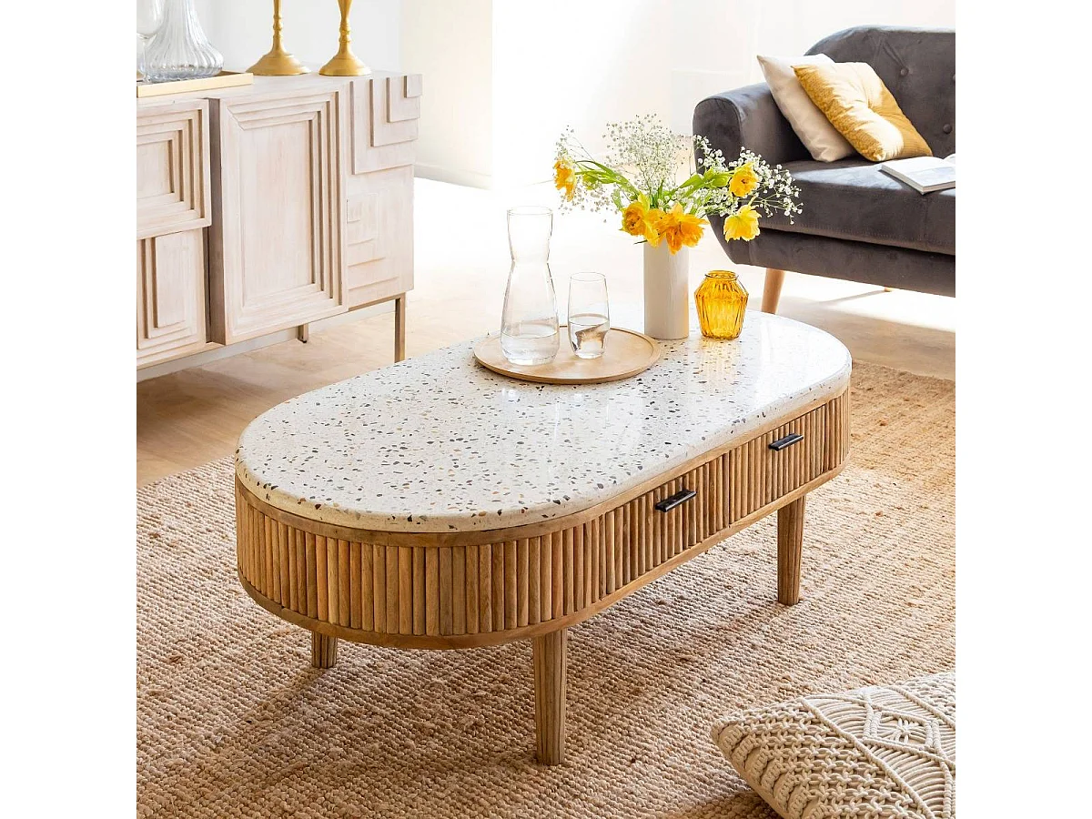 Table basse en terrazzo et bois de manguier Ambrine