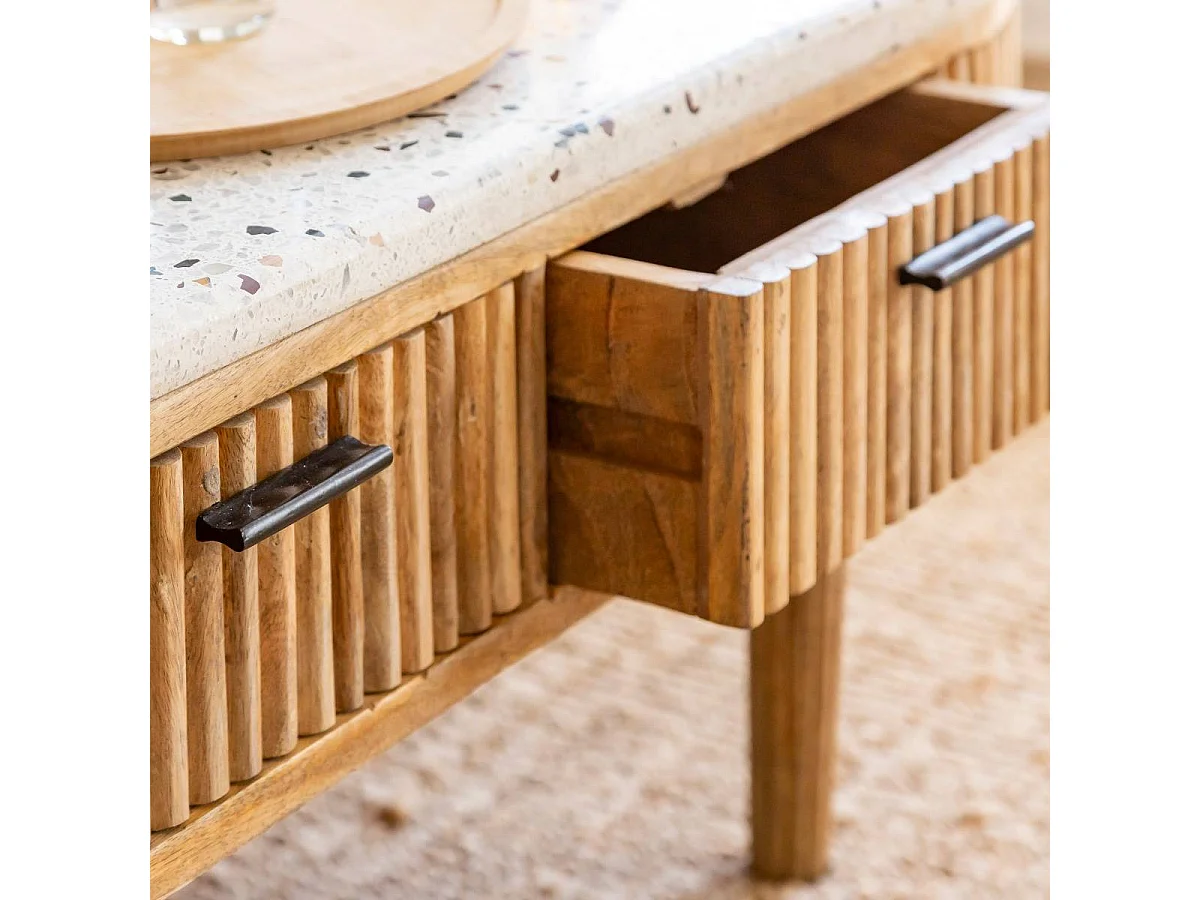 Table basse en terrazzo et bois de manguier Ambrine