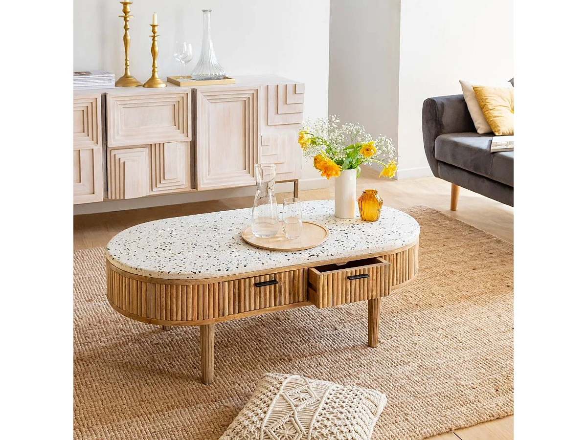 Table basse en terrazzo et bois de manguier Ambrine