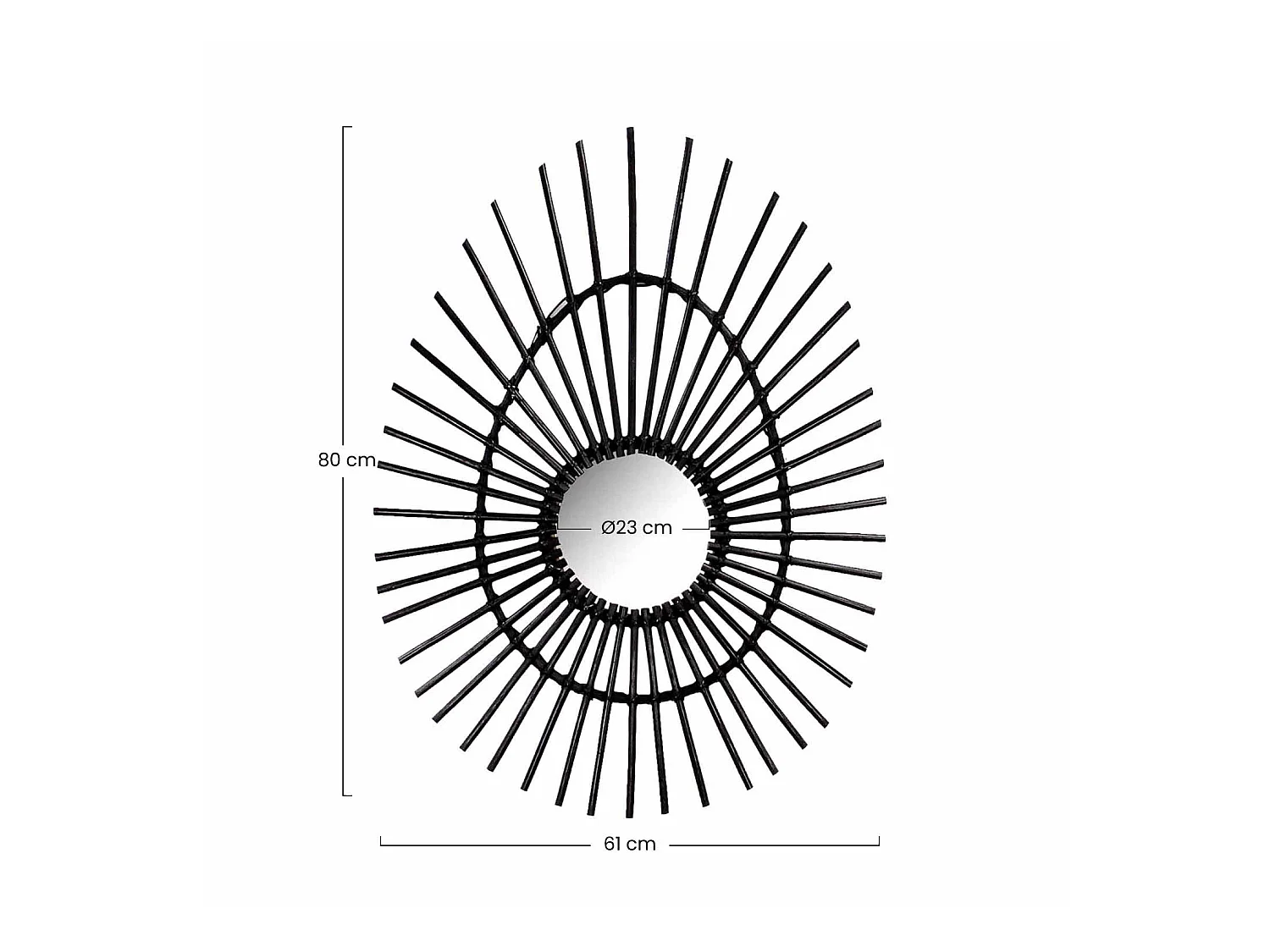 Espejo de Pared en Ratán Ovalado Deko Negro 80cm Thinia Home