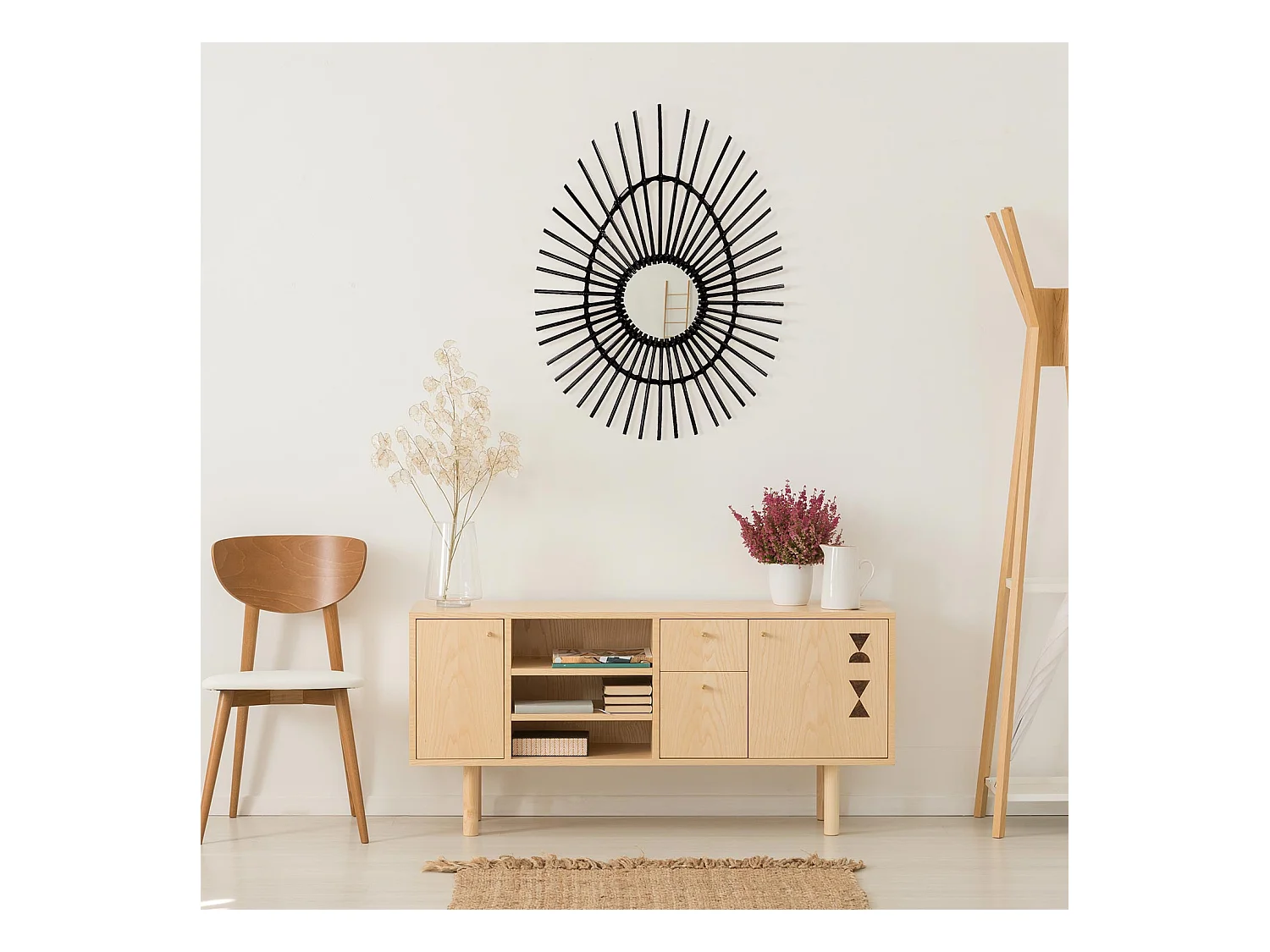 Espejo de Pared en Ratán Ovalado Deko Negro 80cm Thinia Home