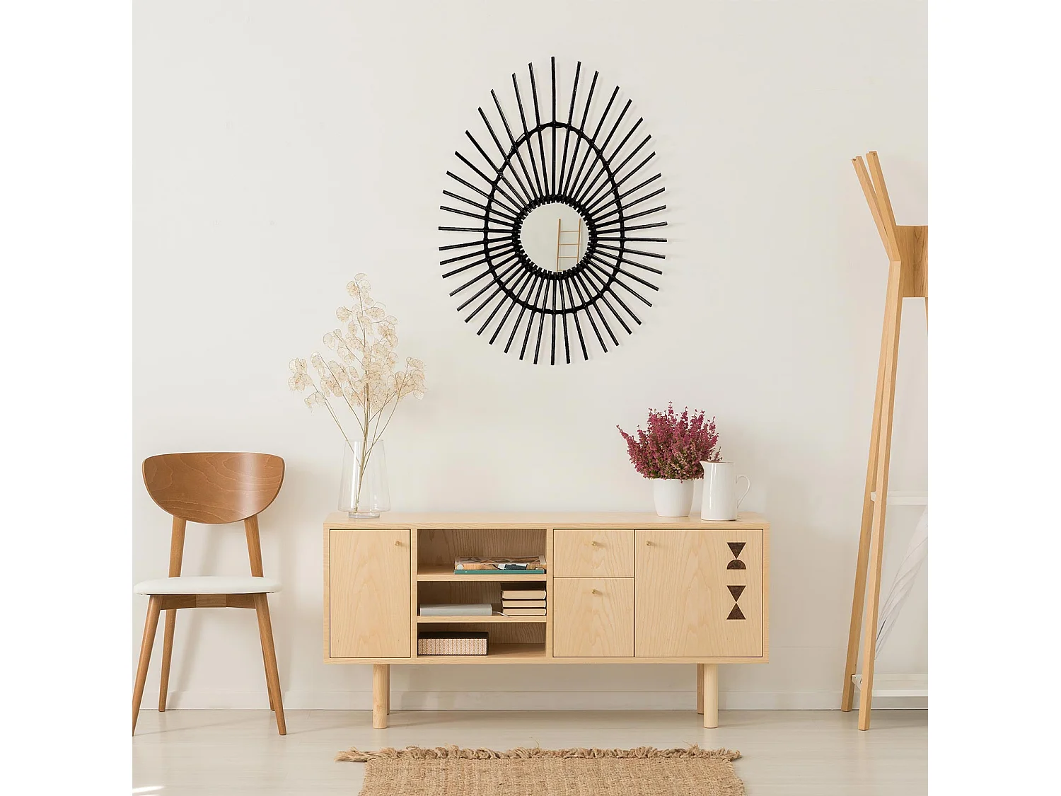 Miroir mural ovale en rotin Deko Noir 80cm Thinia Home