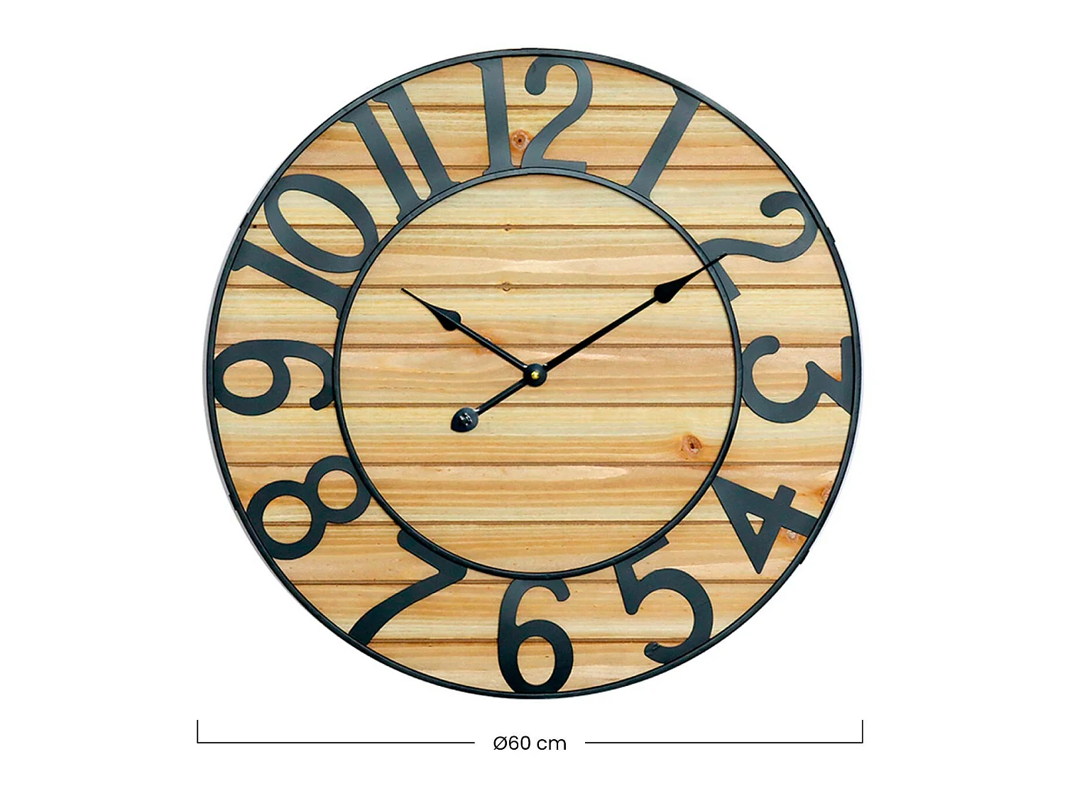 Reloj de Pared Vintage Negro/Madera Clara Ø60cm Thinia Home