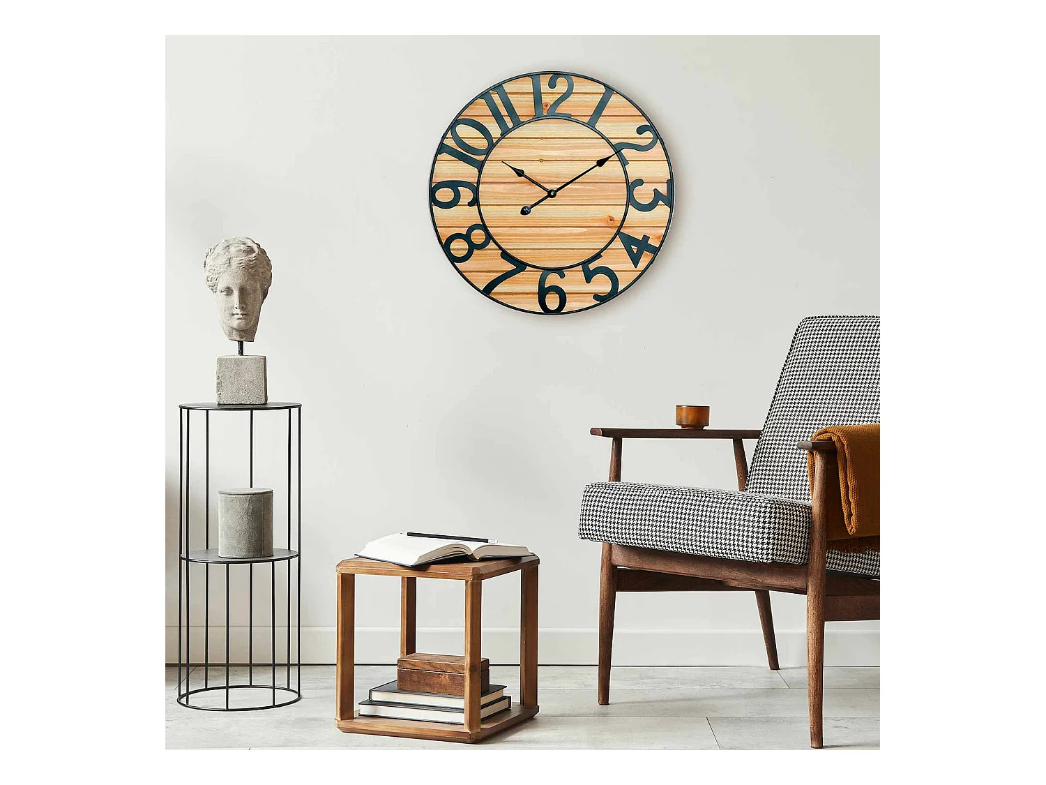 Reloj de Pared Vintage Negro/Madera Clara Ø60cm Thinia Home