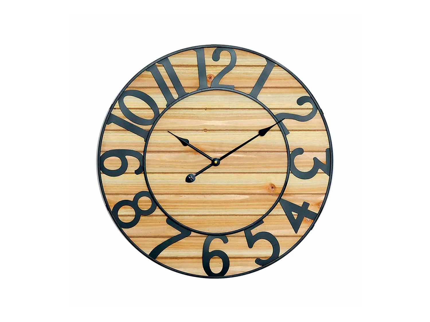 Horloge murale vintage noir/bois clair Ø60cm Thinia Home