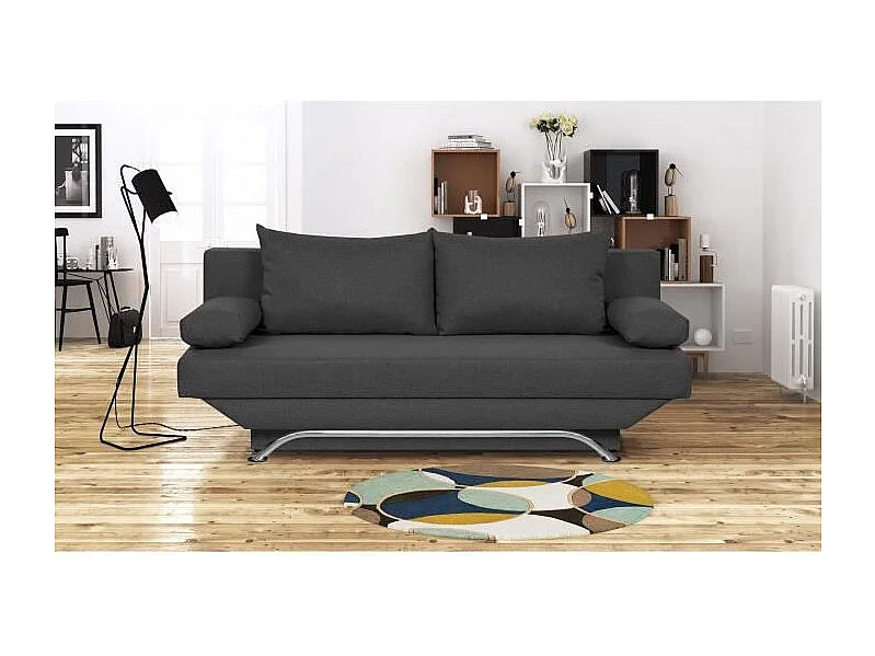TEIJO Banquette convertible 3 places avec coffre de rangement - Tissu Gris Anthracite - L 190 x P 84 x H 92 cm