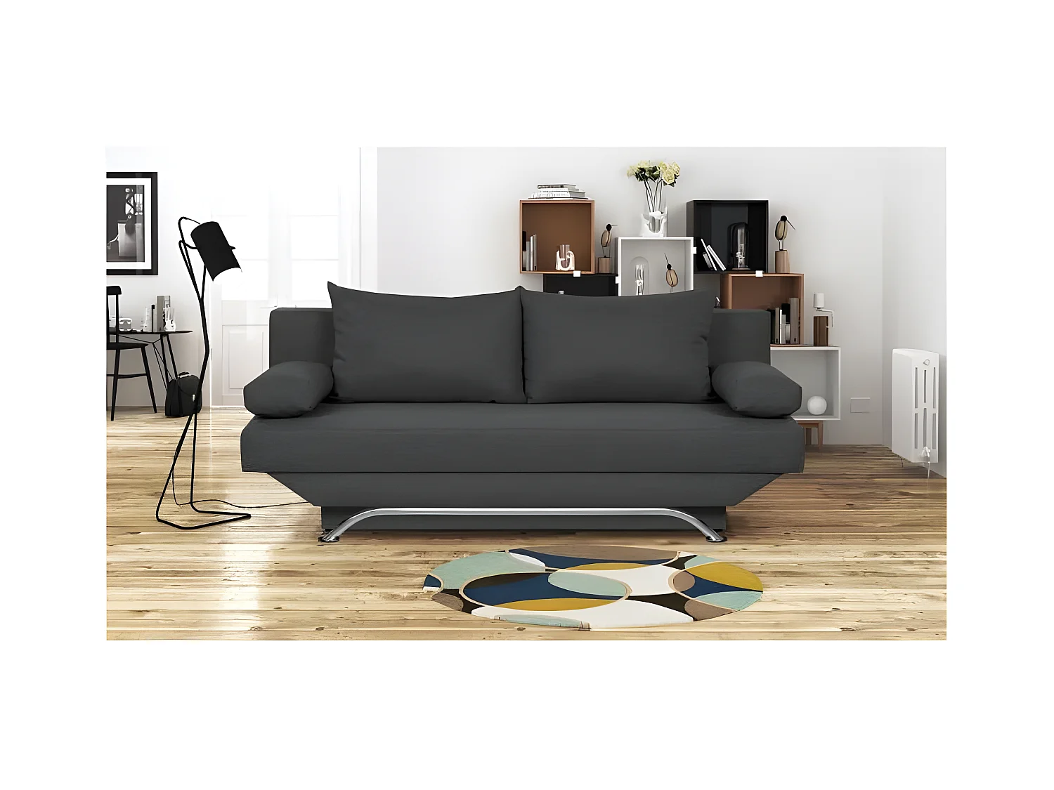 TEIJO Banquette convertible 3 places avec coffre de rangement - Tissu Gris Anthracite - L 190 x P 84 x H 92 cm