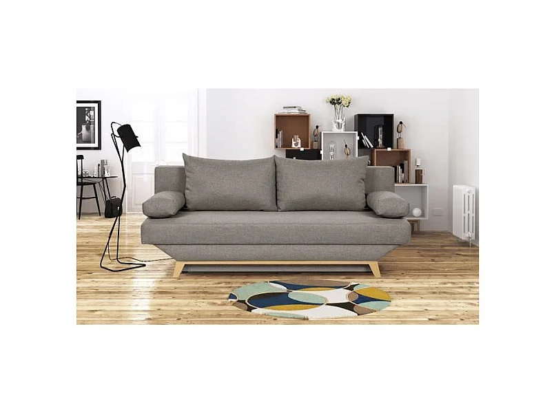 Banquette Convertible 3 Places TEIJO avec Coffre de Rangement - Tissu Taupe