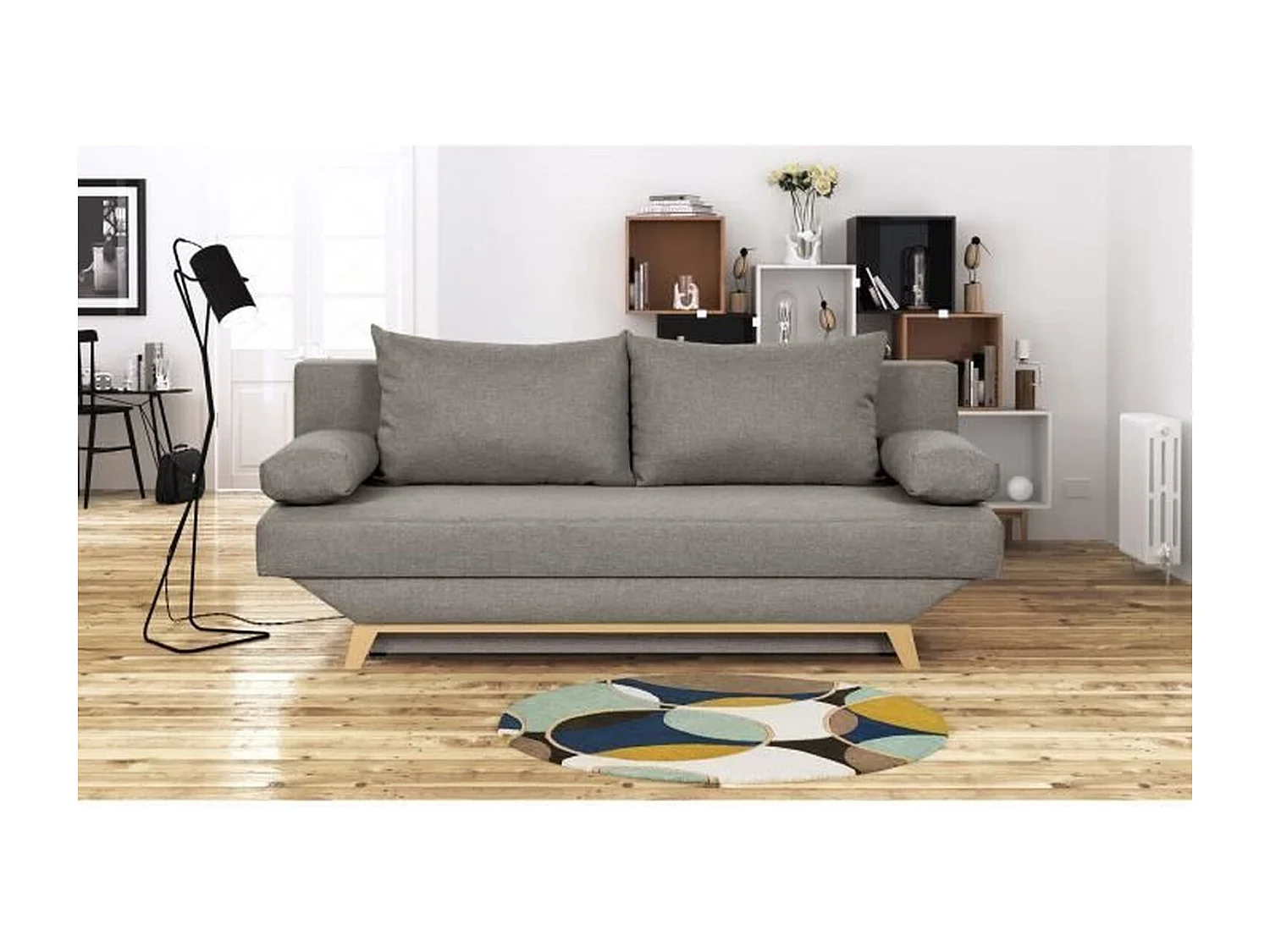 Banquette Convertible 3 Places TEIJO avec Coffre de Rangement - Tissu Taupe