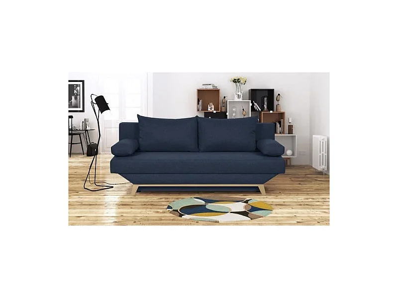 TEIJO Banquette convertible 3 places avec coffre de rangement - Tissu Bleu - L 190 x P 84 x H 92 cm