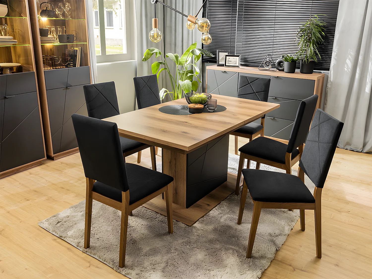 Table à manger extensible 4 à 6 places Sven Noir et Bois