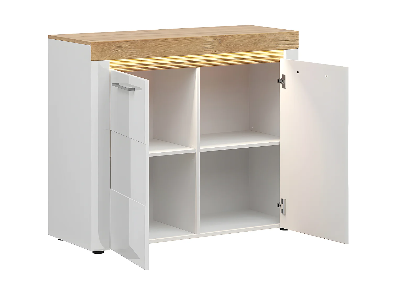 Aparador 2 portas Nara branco e madeira 90cm