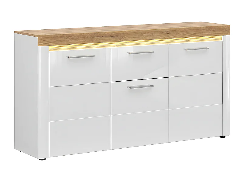 3-deurs dressoir met 1 lade en LED Nara wit en hout